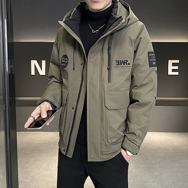 店主风2025冬季新款羽绒服男短款连帽潮牌冲锋衣外套8111--P200,男装羽绒服,电商D238