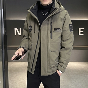店主风2025冬季新款羽绒服男短款连帽潮牌冲锋衣外套8111--P200