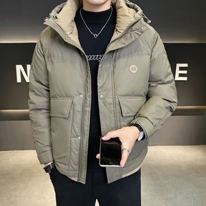 2024冬季新款羽绒服男短款连帽加厚工装羽绒外套2488--P165,黄色帽子搭配绿色大衣可以吗图片