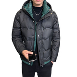 店主风2025冬季新款羽绒服男短款连帽拼色羽绒外套D69-P175，男装羽绒服，电商D238