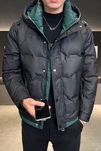 店主风2025冬季新款羽绒服男短款连帽拼色羽绒外套D69-P175图片