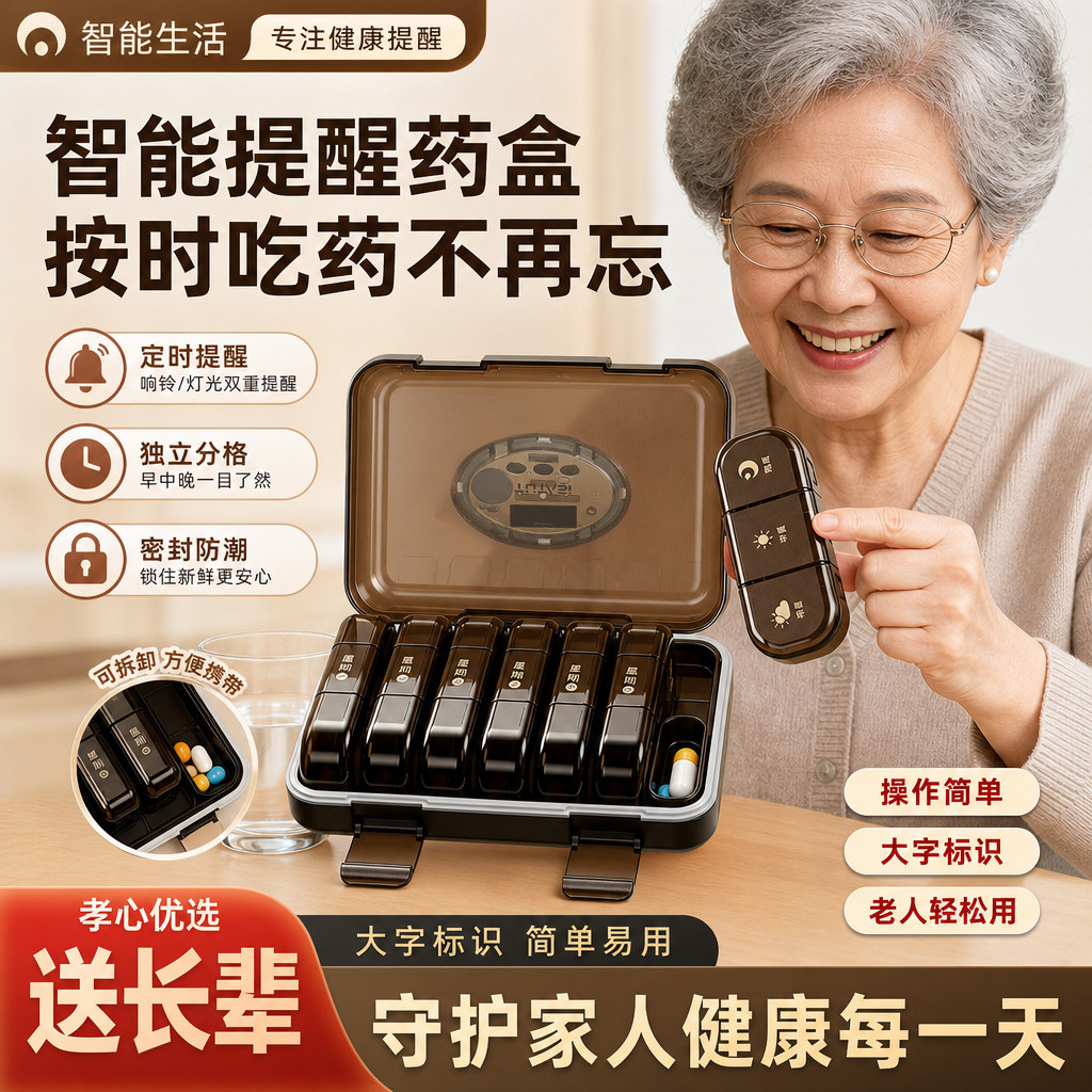 高级智能药盒老人吃药提醒神器图片