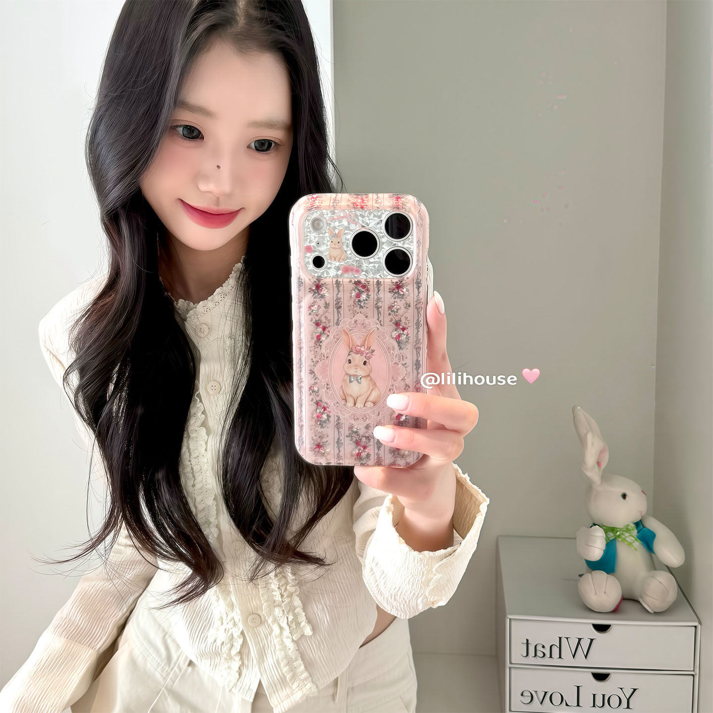 lilihouse韩国ins甜美可爱复古蕾丝碎花兔子17适用18pro苹果18ProMax手机壳iPhone16全包15新款16Pro保护套女