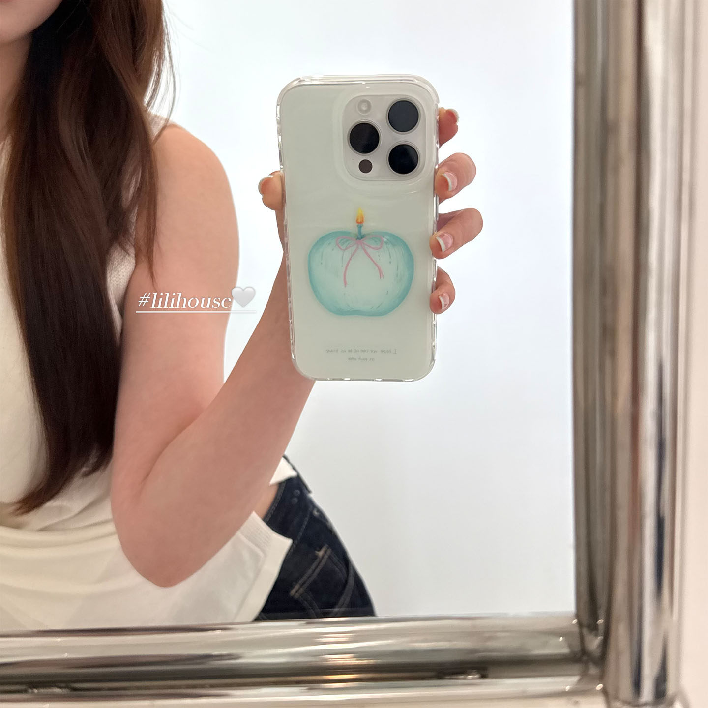 lilihouse韩国ins小众少女心蝴蝶结清新蓝苹果15适用1