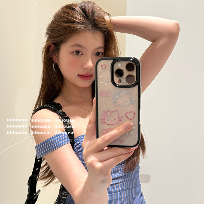 少女可爱线条猫咪星星苹果手机壳