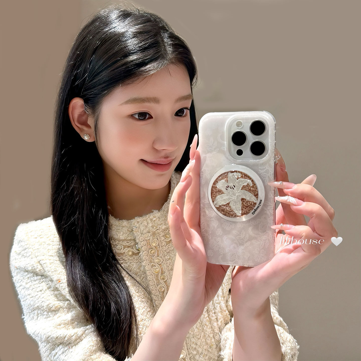 lilihouse韩国ins少女唯美蕾丝百合花磁吸支架17适用1