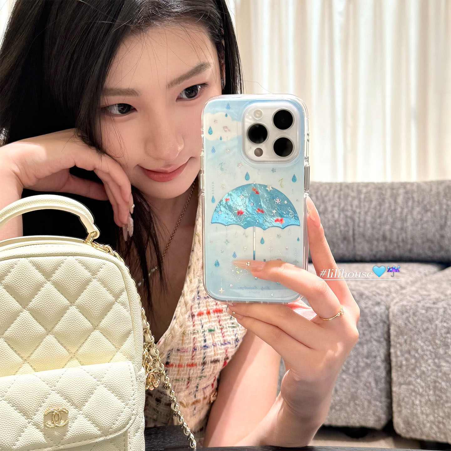 lilihouse韩国ins少女清新晕染点钻雨滴金鱼17适用17