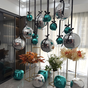 圣诞元旦节飘空铝膜气球商场酒吧店铺装饰周年庆开业活动生日布置