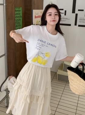 SERY原创白色柠檬宽松T恤纯棉ins风设计感百搭高级感Shirt