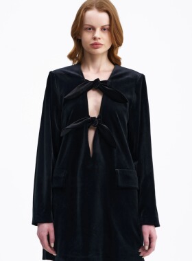 【新品】SERY黑色丝绒海报纽结套头西装背心裙约会秋冬Suitdress