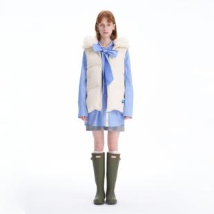 【零零专属】秋冬连帽毛领羽绒廓形马甲女设计师款