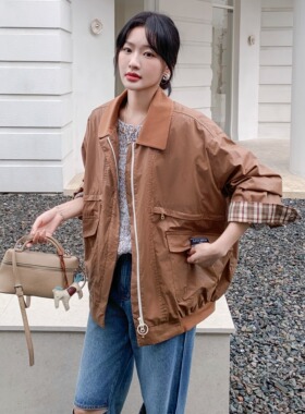 【新品】SERY卡其色巴恩风翻领夹克外套美式复古工装风秋冬Jacket