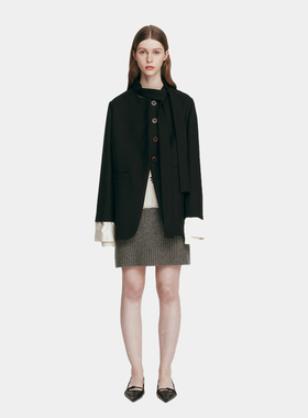 SERY 一手长系带羊毛秋冬女士休闲百搭黑色外套