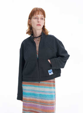 SERY 黑灰色立领卫衣拉链短夹克  短外套 设计师新品 sery