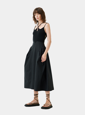 sery官方 SERY新款拼接无袖吊带背心黑色时髦赫本收腰连衣