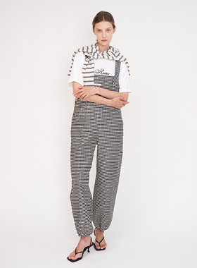 SERY 真丝棉阔腿格纹背带长裤  背带裤 通勤小众