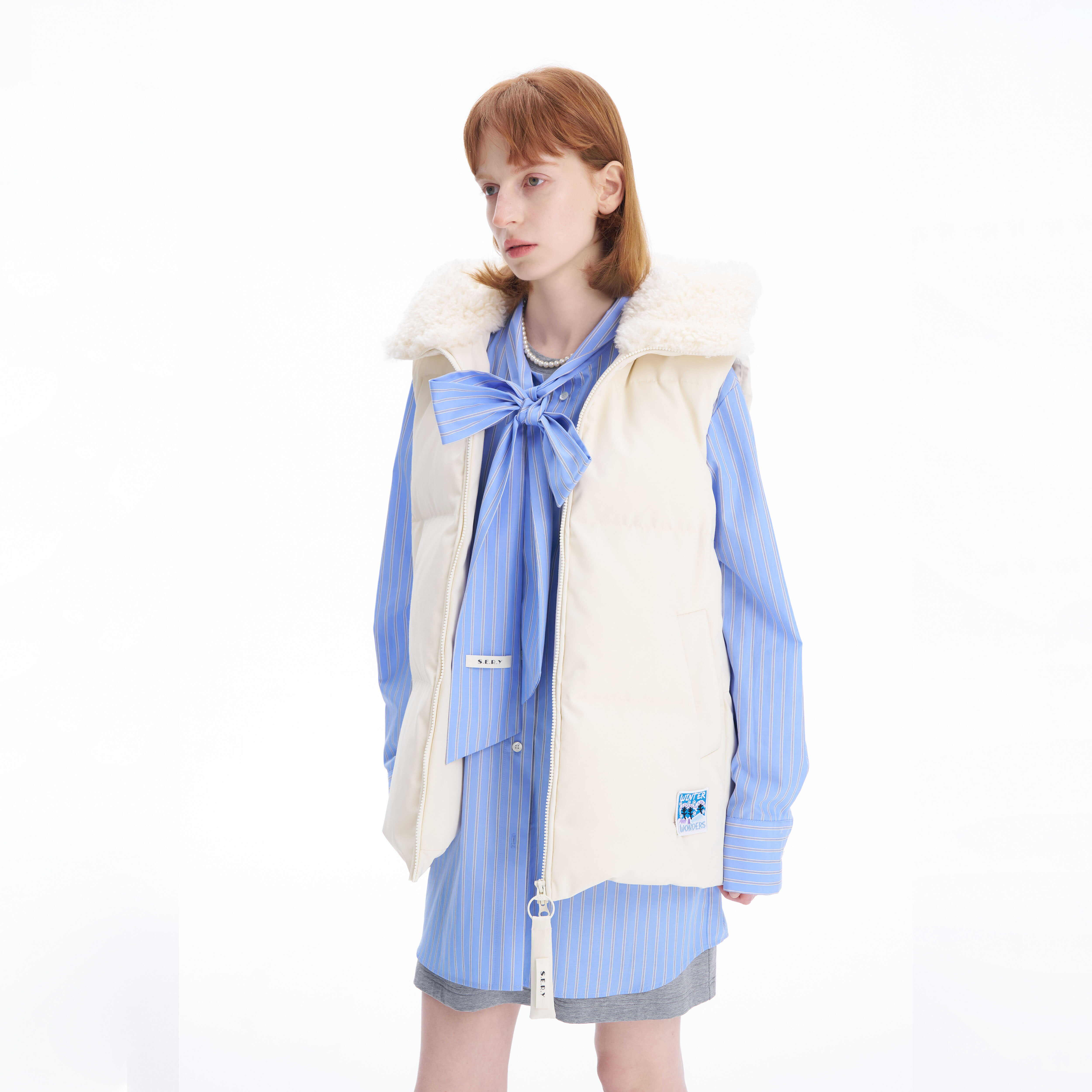【新品】SERY 秋冬连帽毛领羽绒廓形马甲女设计师款百搭叠穿