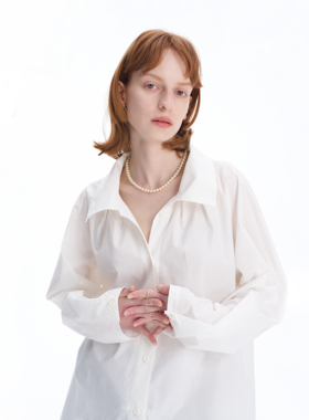 SERY白色立领长袖宽松一手长衬衣 叠穿衬衫设计师新品sery