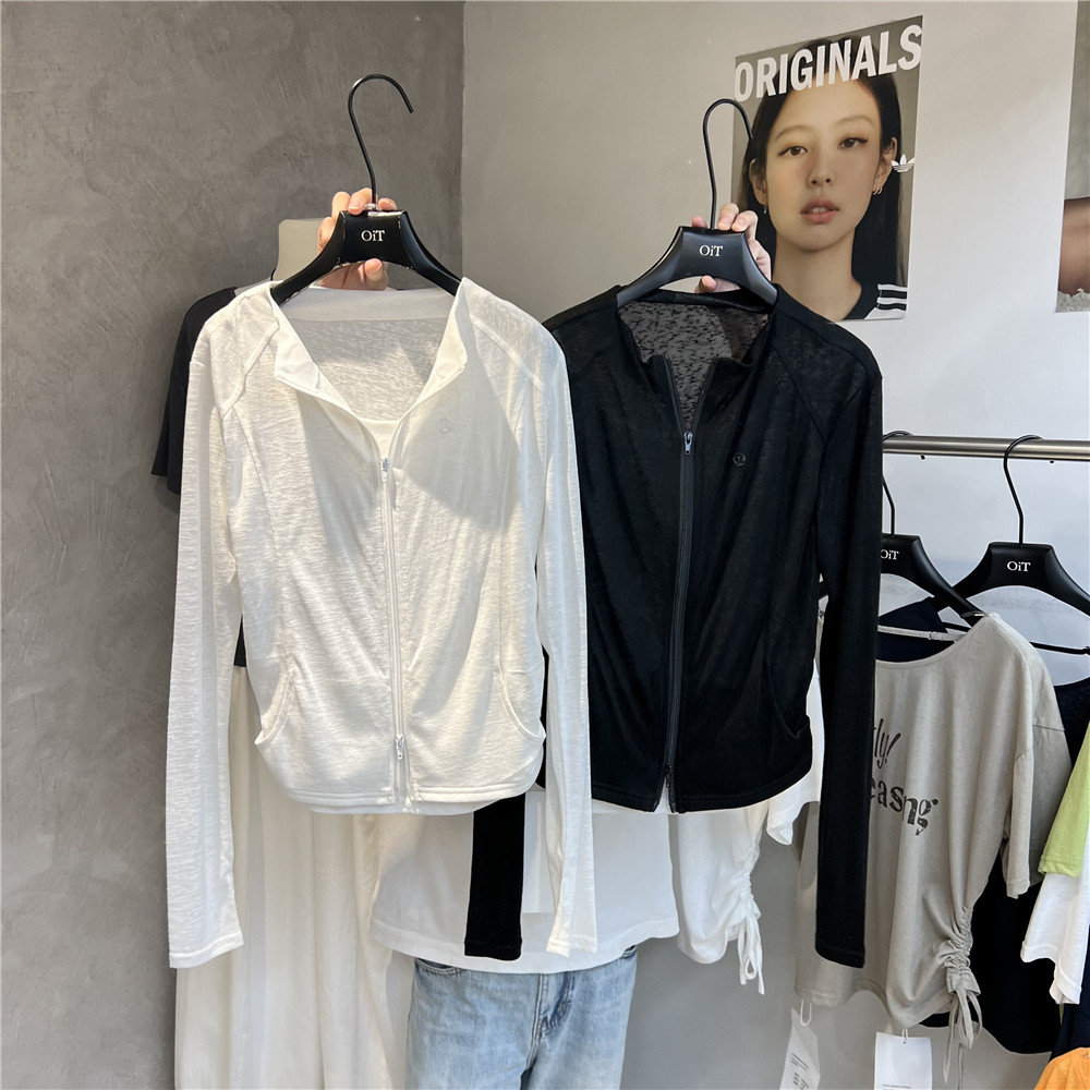 十三行女装 夏季2026新款韩系时尚百搭纯色假两件长袖防晒上衣ins