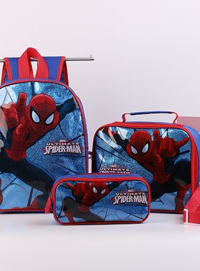 蜘蛛侠spiderman蓝色金粉儿童卡通幼儿园书包小学生野餐包笔袋