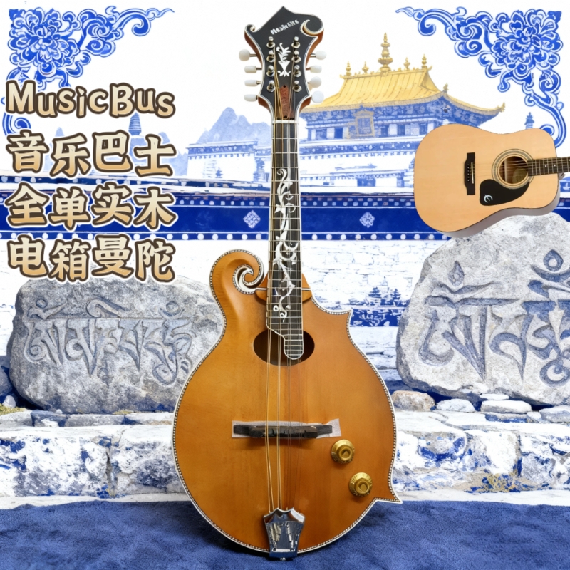 MusicBus音乐巴士曼陀铃圆孔全单实木电箱曼陀林藏族八弦琴送配件