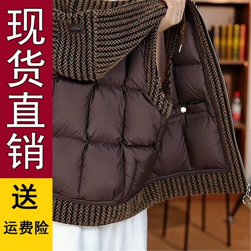 直播小香风拼接连帽棉服马