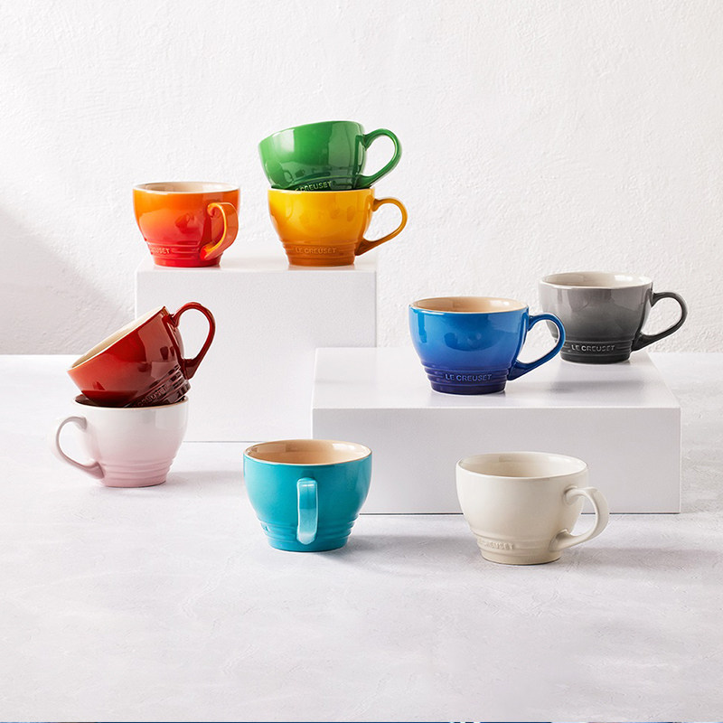 lecreuset酷彩拉花咖啡杯400ml陶瓷200ML手工马克杯子礼物广口杯