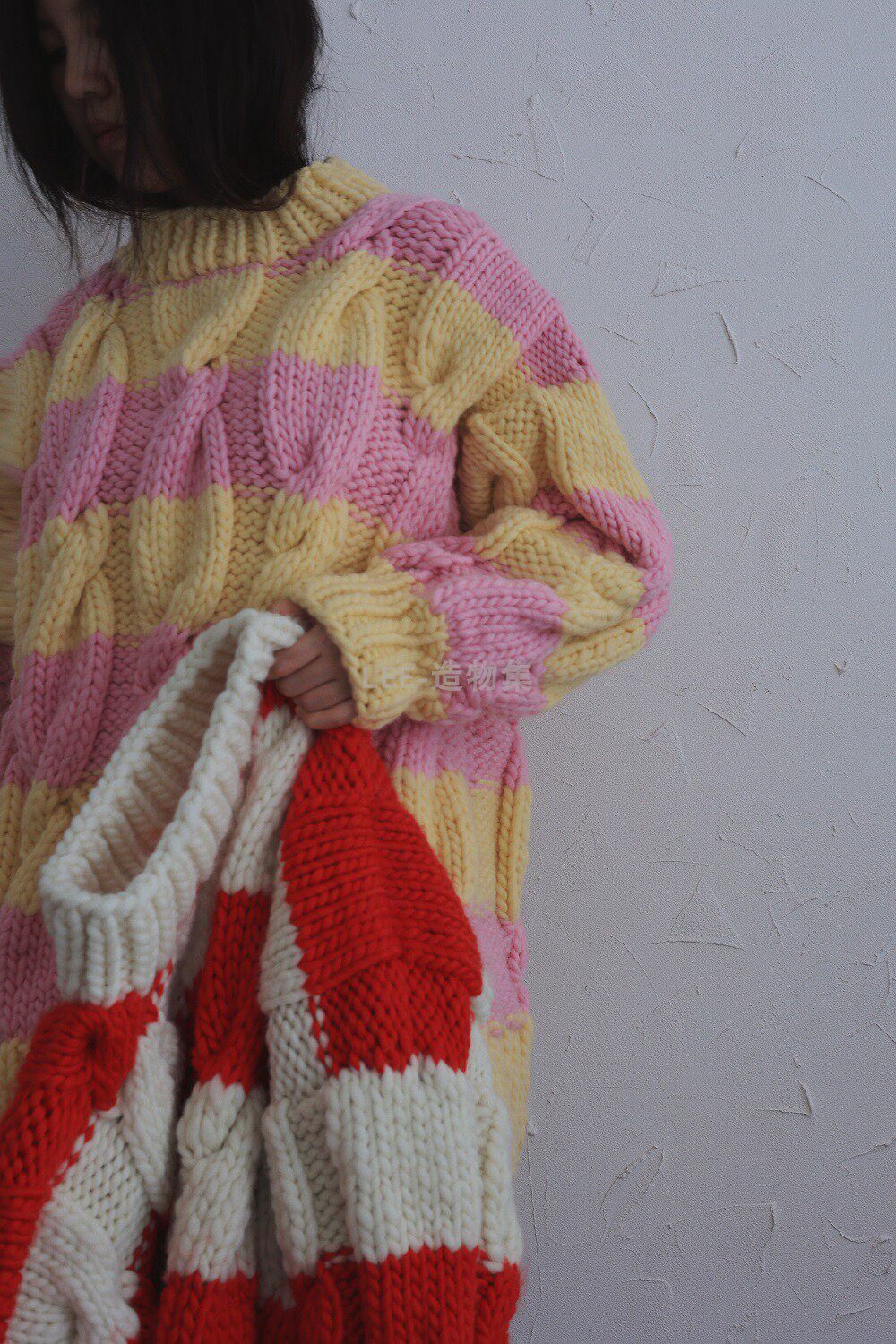 LEE造物集22冬季新款 纯羊毛拼色全身麻花慵懒保暖套头手工毛衣