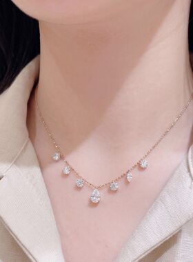 18k金培育钻石小号30分美神项链黄金色抽拉可调节流苏锁骨链轻奢