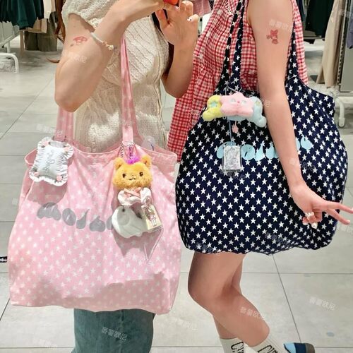 星星字母印花帆布包单肩手提包