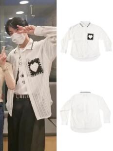 番薯欧尼自制小众设计手工编织毛线爱心口袋宽松镂空衬衫长袖上衣