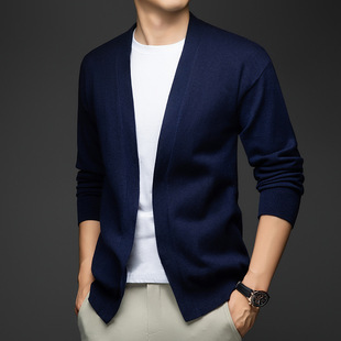 石狮市浪印户外男士秋季新款长袖纯色落肩宽松开衫针织衫西装外套