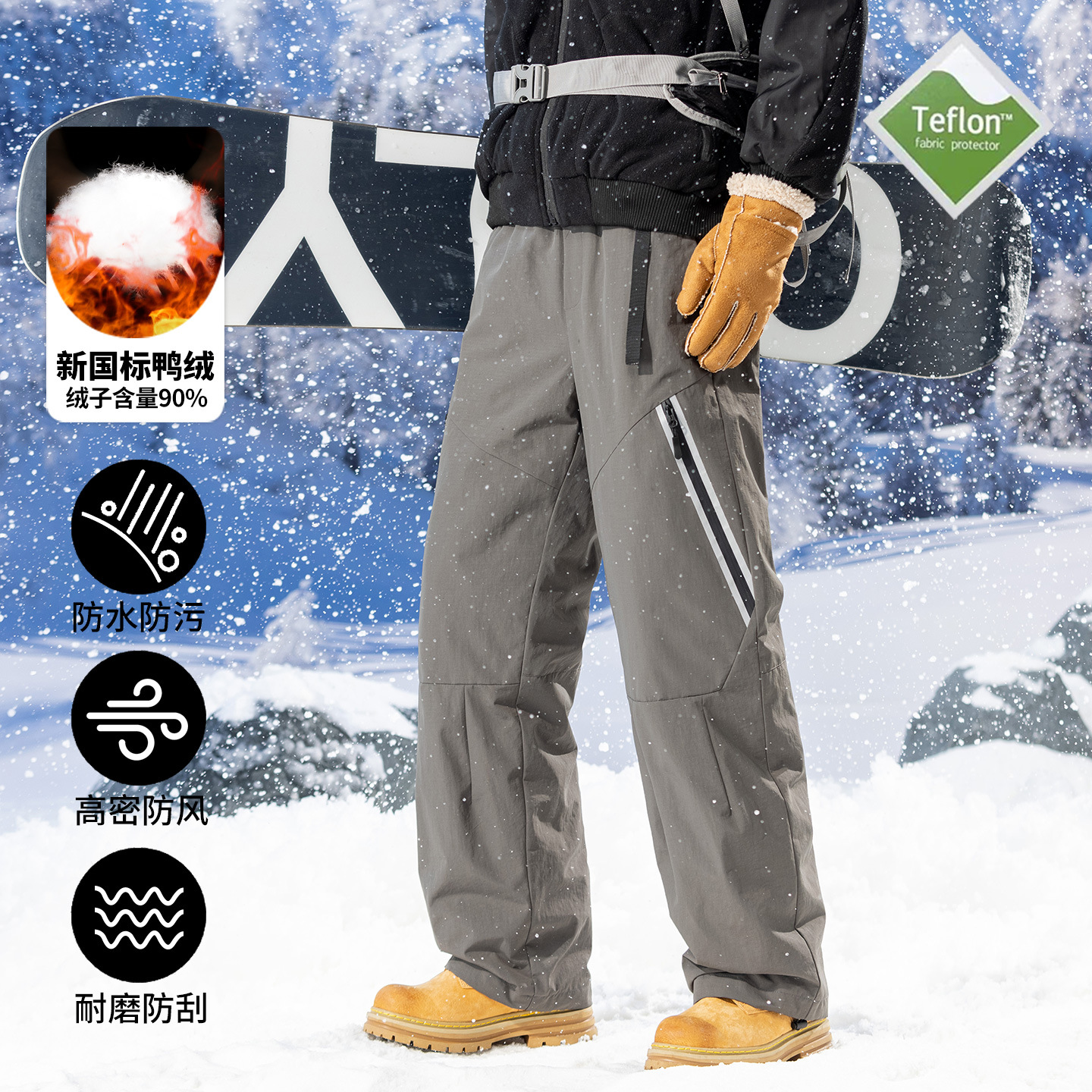 石狮市浪印户外暖棉裤男外穿宽松百搭男士休闲长裤直筒机能滑雪裤