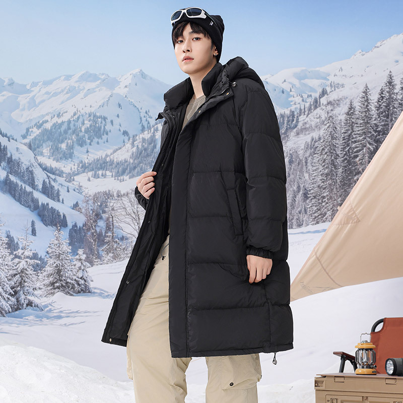 石狮市浪印户外款白鸭绒羽绒服冬季加厚宽松翻领中长款羽绒服定制