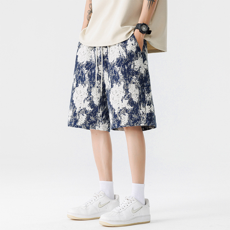 石狮市浪印户外花裤衩沙滩裤薄款速干度假风百搭休闲五分裤子蓝色