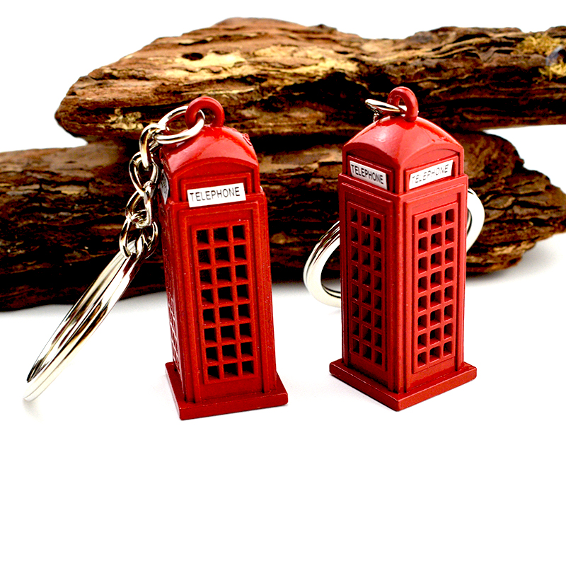 创意电话亭钥匙扣伦敦巴士立体挂件英国红色双层巴士旅游纪念礼品