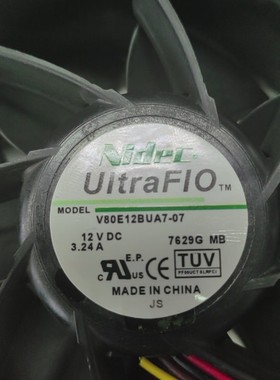 NIDEC V80E12BUA7-07 12V 3.24A 8038 8CM 4线变频器散热风扇