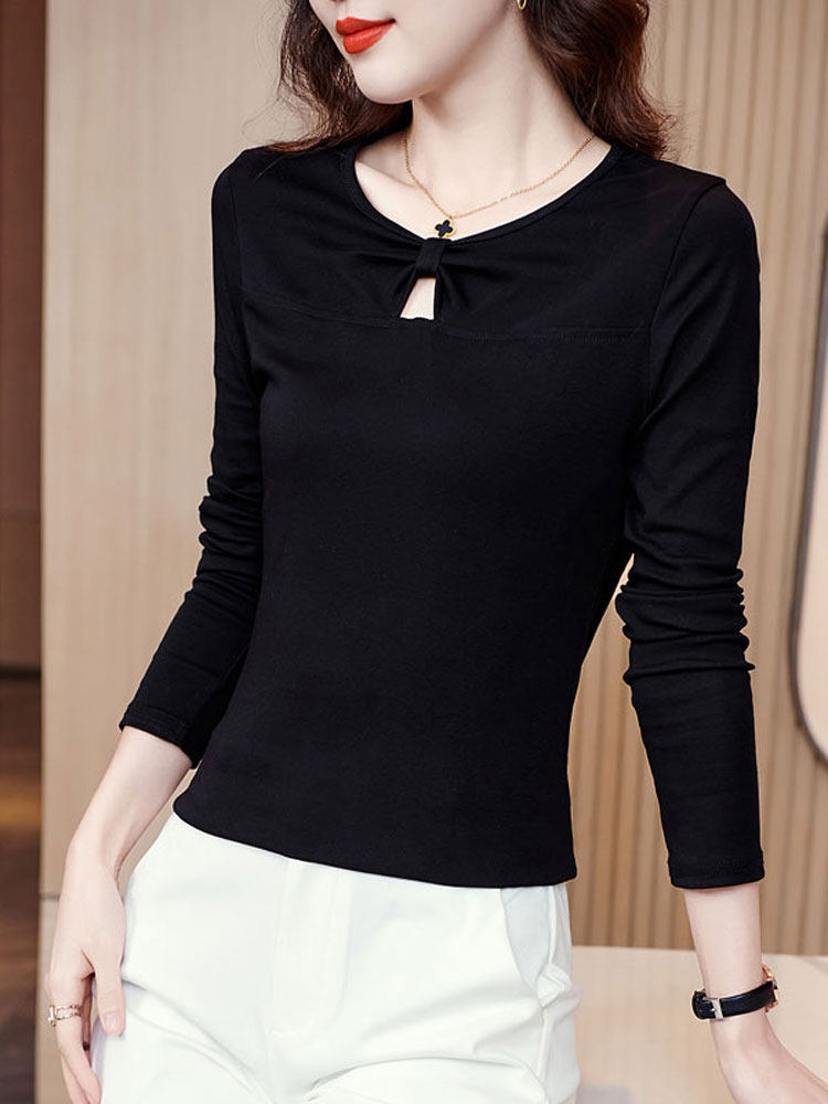 긴팔 티셔츠 여성 봄 착용 2023 새로운 바닥 셔츠 슬리밍 중공 공기 품질 작은 셔츠 어머니의 세련되고 세련된 탑