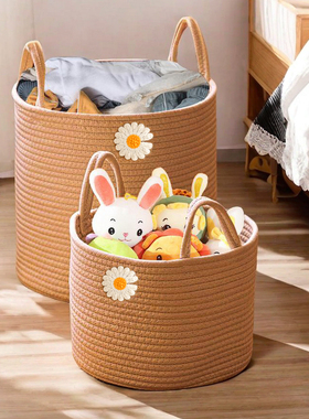 ins编织收纳筐家用脏衣篓毛绒玩具收纳桶箱脏衣服脏衣篮藤编棉线