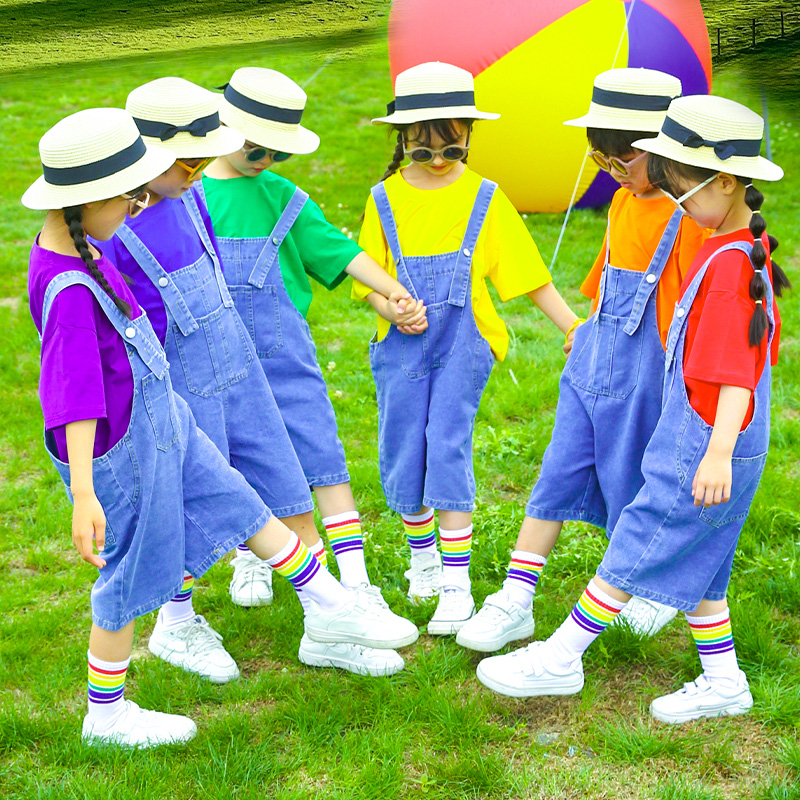 男女童儿童糖果色背带裤演出