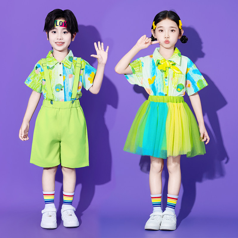 男女童花衬衫六一舞蹈表演服纱裙
