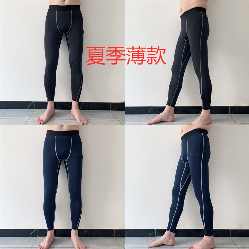 外贸日单男速干打底紧身裤运动健身九分裤跑步篮球足球排汗丝滑料