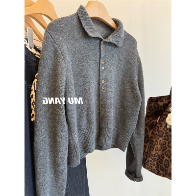韩国灰色慵懒风半高领毛衣外套女
