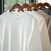 双面德绒打底衫 男秋冬白色圆领长袖 t恤加绒加厚保暖半高领内衣