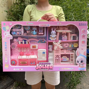 茫果潮玩美琪兔小兔子大城堡别墅双层床卧室梳妆台过家家儿童玩具