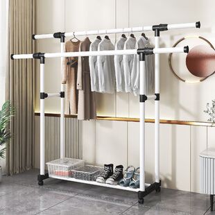 闪购仓伸缩组装合落地式衣帽架晾衣架可移动加轮组合闪电