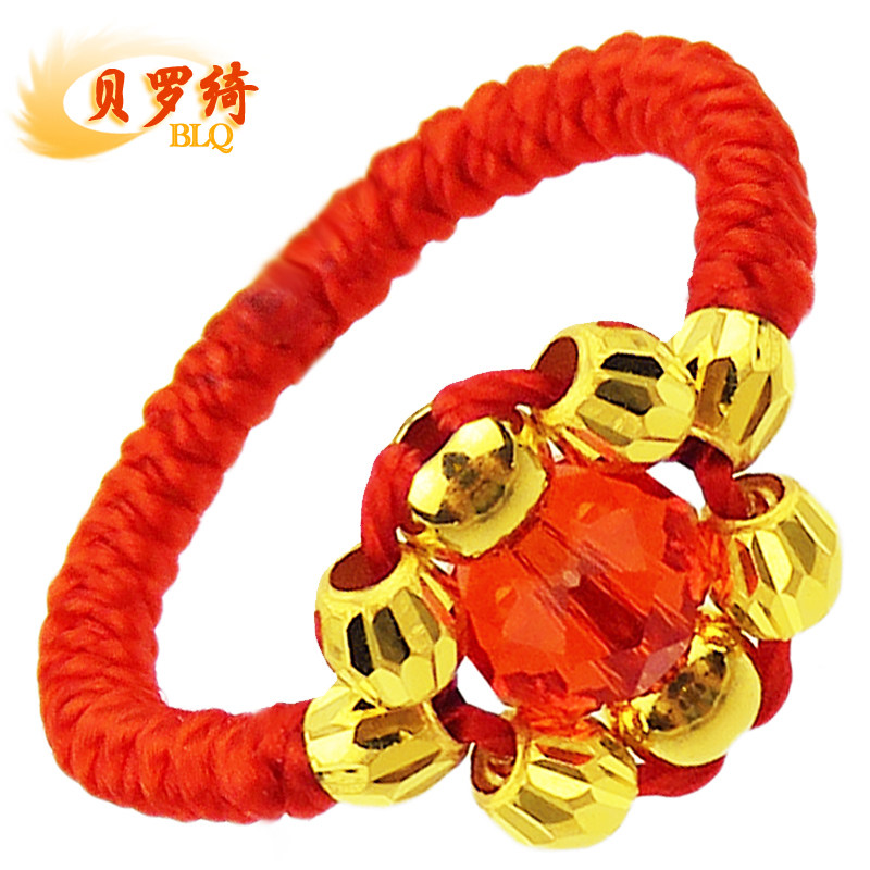 贝罗绮黄金转运珠戒指女本命年红绳 999足金路路通戒子女生戒指礼