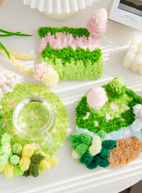 手工diy苔藓杯垫材料包新手异形纤维艺术礼物办公桌摆件绿色手作