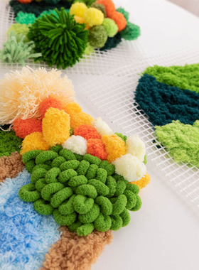 手工diy苔藓地毯毛线网格布新手零基础装饰摆件钩针绣方格布防滑