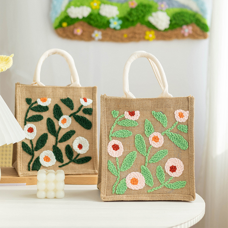 手工diy戳戳绣花满园手提袋麻布包日系少女自制新手零基础材料包